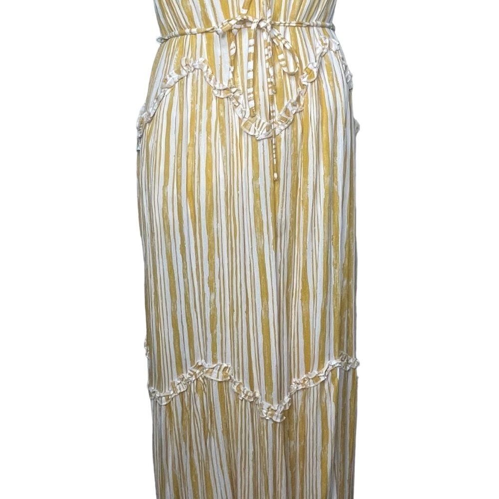 Unbranded Maxi Yellow Mustard Stripped Strappy Shark Tooth Dress - Picture 5 of 10